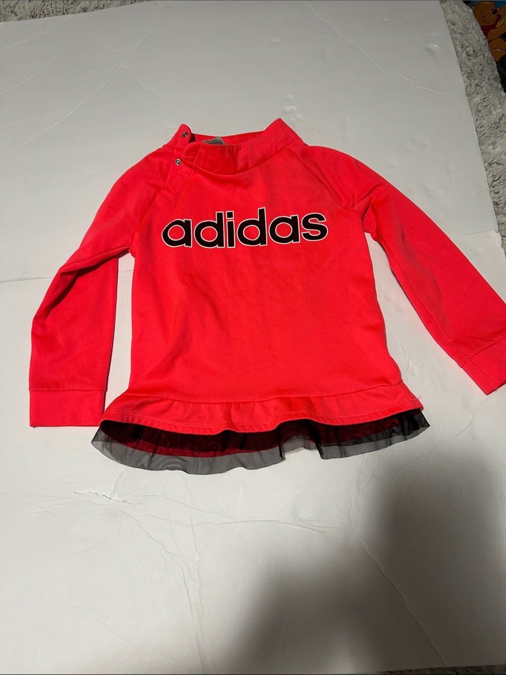 adidas Bright Pink Long Sleeve Hoodie with Tulle Hem